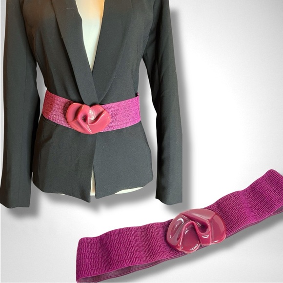 Vintage 80’s CHARMANT of Beverly Hills Elastic Belt with Art Deco Resin Buckle